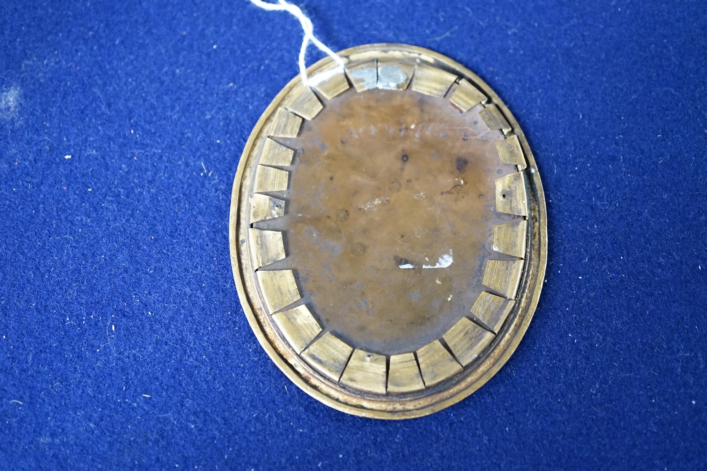 18th/19th century school, miniature oval oil on copper of Amorini, gilt framed, 7.5 x 5.5cm. Condition - fair to good